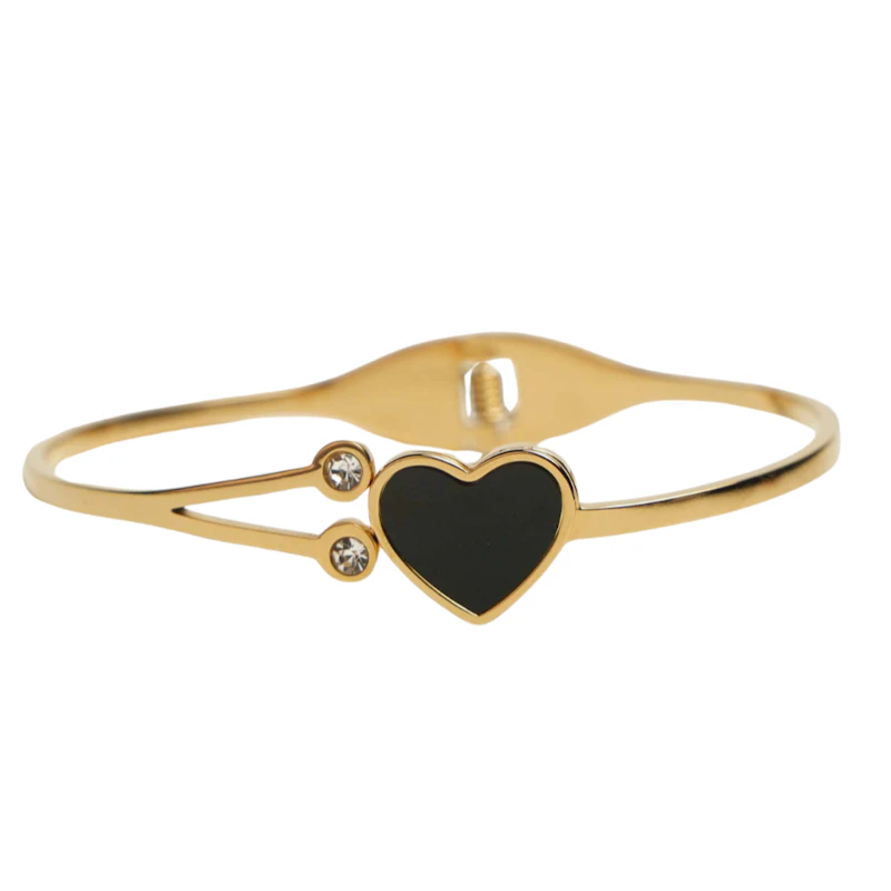 Black Stone Heart Cuff Bracelet