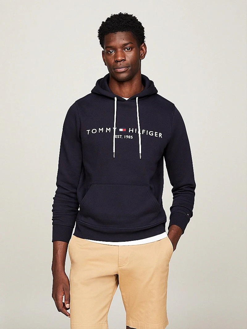 TOMMY HILFIGER - SWEAT À CAPUCHE NAVY LOGO BRODÉ