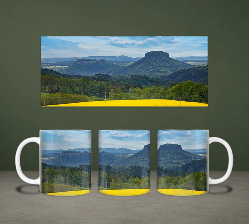Lilienstein & Königsstein Tasse – Sächsische Schweiz – Keramikbecher mit Sächsische Schweiz Panorama Motiv