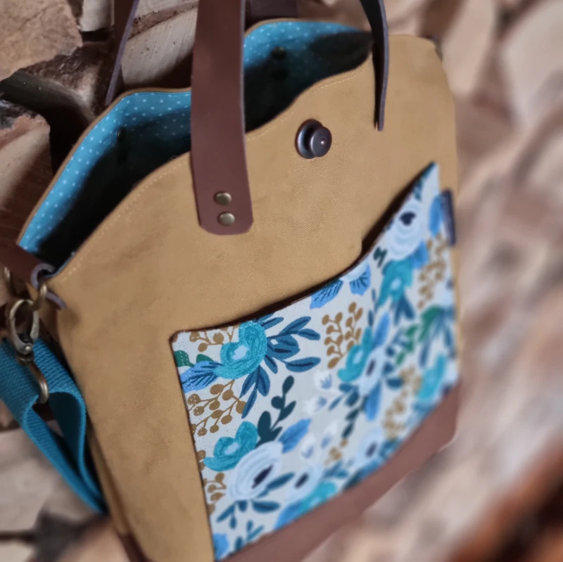 Umhängetasche/ Beuteltasche senfgelb/floral