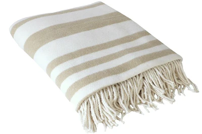 Plaid - Striped in beige color, with fringe, cotton, 1,50 x 2,00 m. 