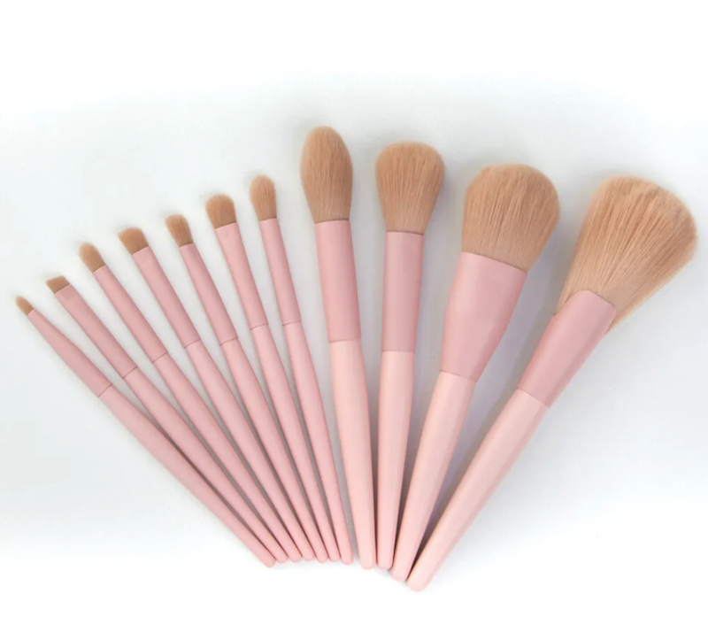 11 piece baby pink makeup brush set