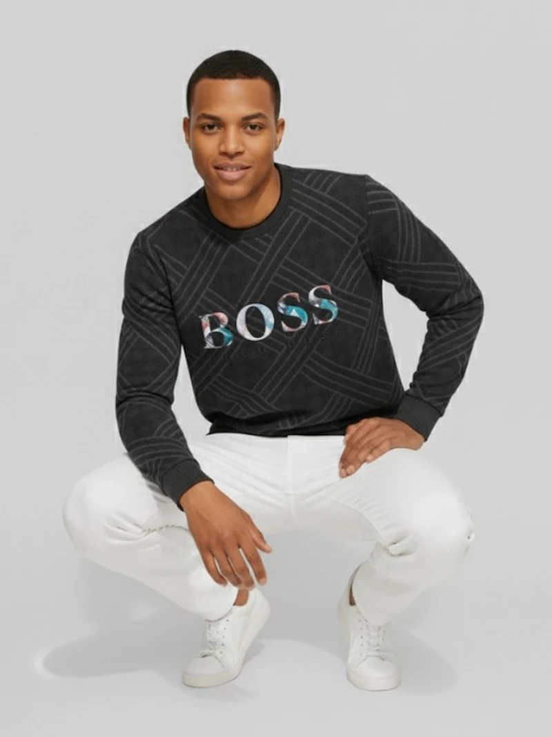 HUGO BOSS - PULL TEXTURÉ LOGO COLORÉ