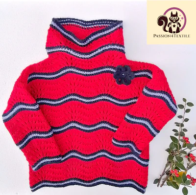 Baby Sweater in red, striped with openwork pattern, made from 100% Acryl