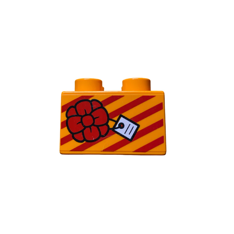 Motivstein Paket gestreift mit Blume 2x2 Noppen