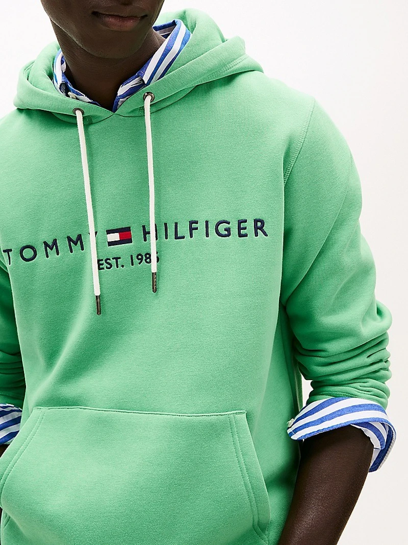 TOMMY HILFIGER - SWEAT À CAPUCHE VERT LOGO BRODÉ