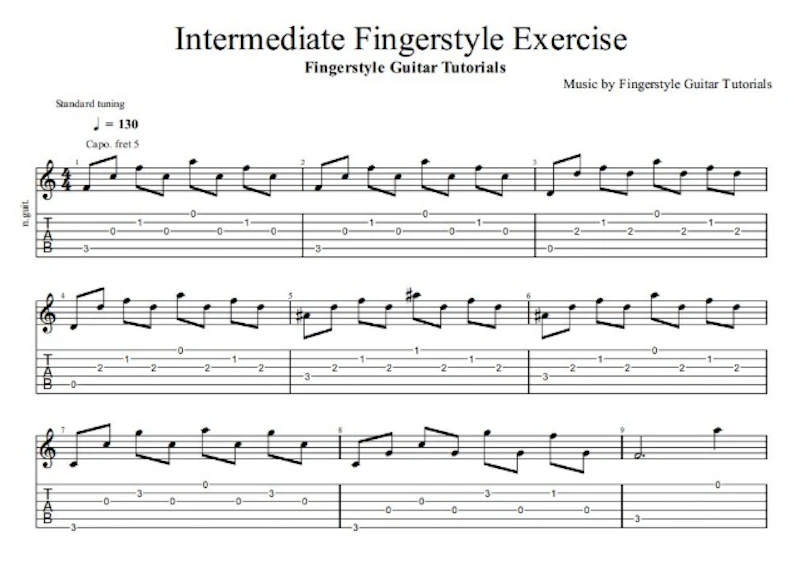 Intermediate Fingerstyle Exercise - TABS & Sheet Music