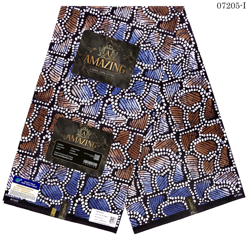 Brown and blue bead style Ankara