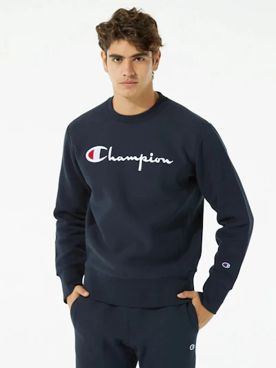 CHAMPION - SWEAT CREWNECK BLEU AVEC LOGO BRODÉ