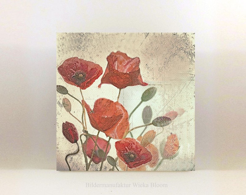 Mohnblumen - rote Blüte, Wandbild im Landhausstil Shabby Chic Vintage Style