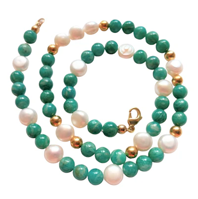 UNIKAT / Edelsteinkette Amazonit mit Süsswasserperlen