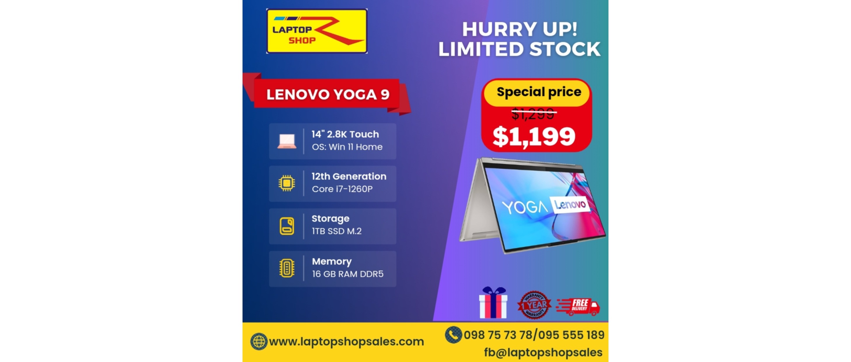 2023 Lenovo YOGA Book 9i Laptop 13th Core i7-1355U Intel Evo Platform 16GB  LPDDR5X 1TB 13.3-Inch 2.8K OLED Dual-Screen Notebook