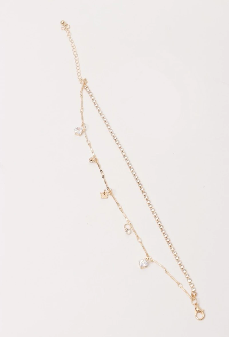 2 Layered Golden Bracelet with silver stones