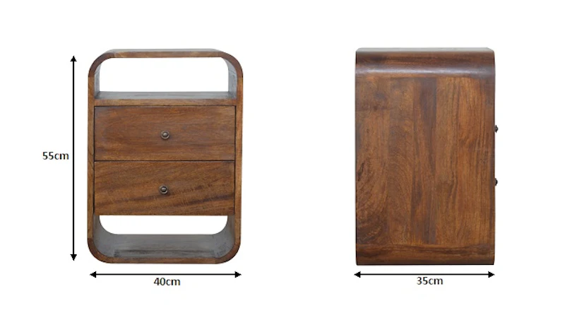 Chestnut Curved Edge 2 Drawer Bedside 