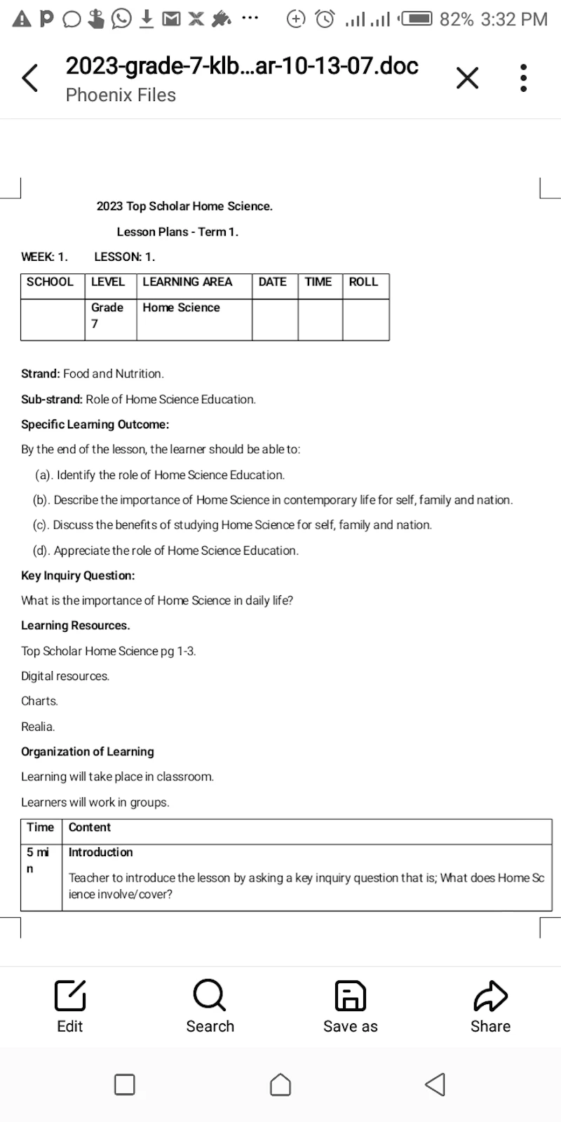 Grade 7 Lesson plans 