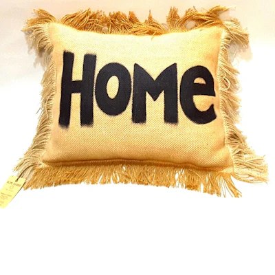 Burlap, Hand-Painted Fringed  (Burmese) Throw Pillows