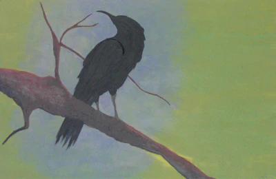 Beauty - Acrylic Figurative Expression of A Raven on Board