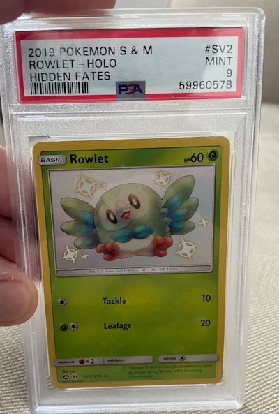 PSA graded 9 Hidden Fates "Shiny Vault"  Rowlet  Holo 