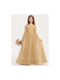 Junior bridesmaid Dress (A-Line Scoop Neck Floor-Length Lace) 