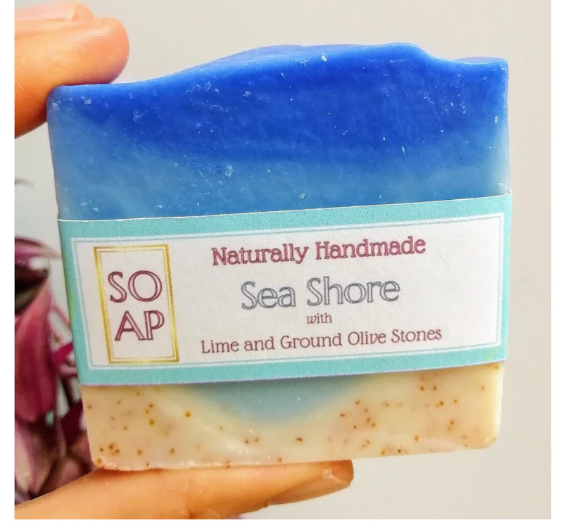 Sea Shore Exfoliating Soap with Patchouli & Lime Essential Oils.