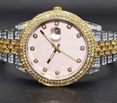 PRE ORDER Gold on silver pink bling watch 