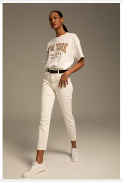 Defacto woman fit woven trousers - ecru