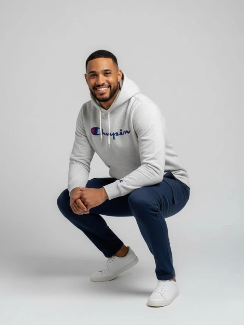 CHAMPION - SWEAT À CAPUCHE BEIGE CHINÉ AVEC LOGO 