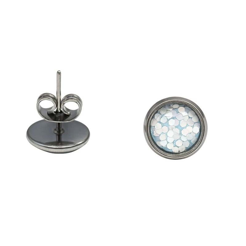 Edelstahl-Ohrstecker mit weißen Glitzer-Pailletten – 8 mm