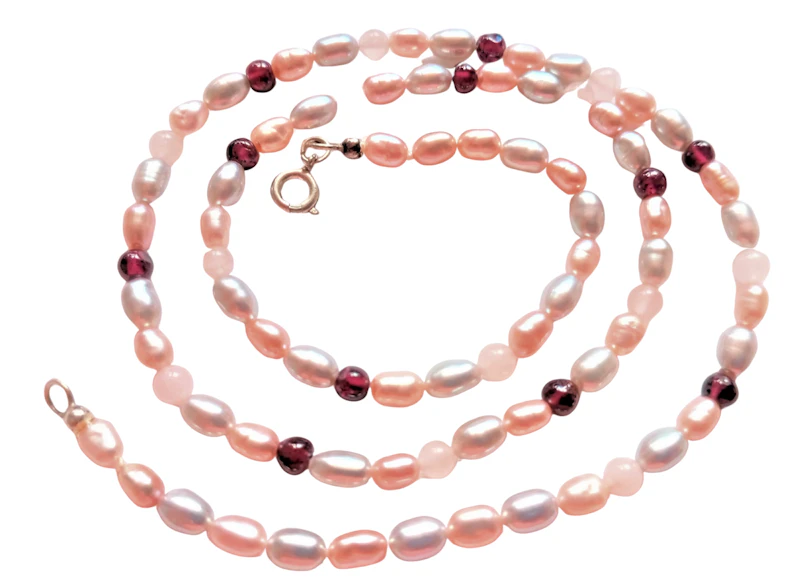 UNIKAT / Perlenkette mit Rosenquarz und Granat