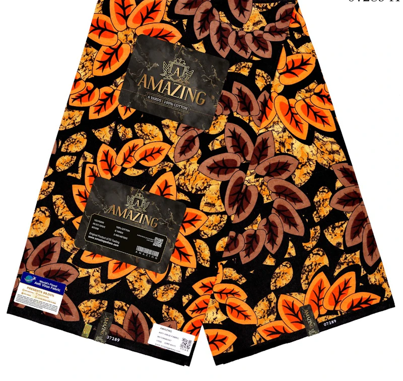 Orange black flower pattern Ankara