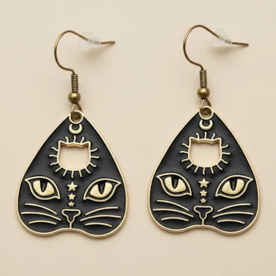 Edelstahl Ohrringe „Mystic Cat“ – Goldene Katzen-Ohrringe mit Sonne & Sternen | Allergiefrei & farbecht