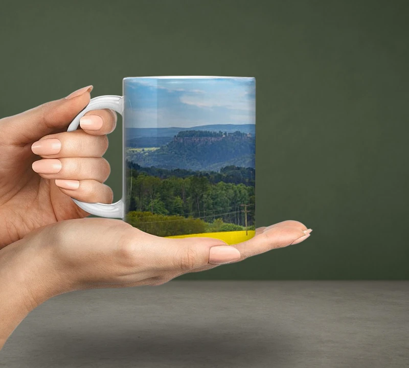 Lilienstein & Königsstein Tasse – Sächsische Schweiz – Keramikbecher mit Sächsische Schweiz Panorama Motiv