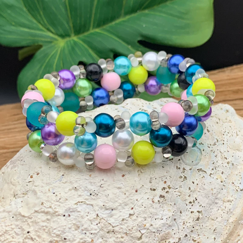 3-radigt armband PRIMÖR lime/rosa/multicolor