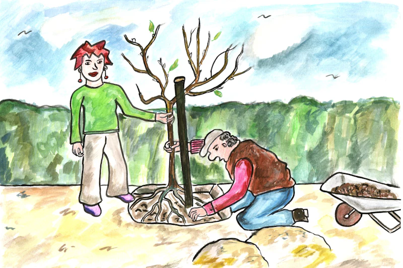 Appel und Knolle-Weiche Schale, harter Kern /farbig illustriert