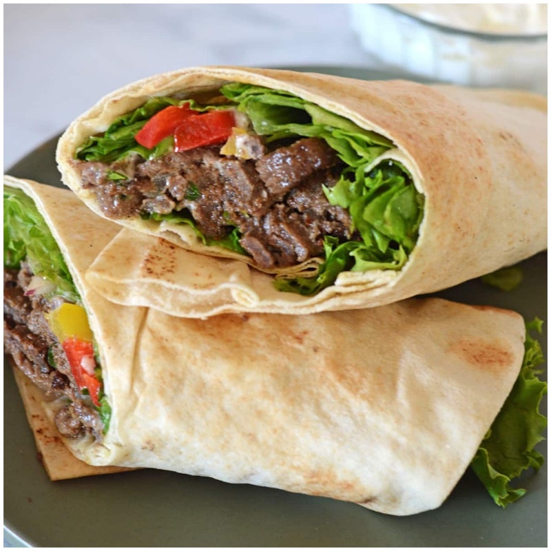 Beef shawarma Wrap with garlic sauce and fries (HeBrewsCafe)