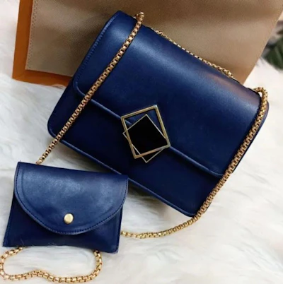 2 Pcs PU Leather Hand Bag With Long Golden Chain For Girls