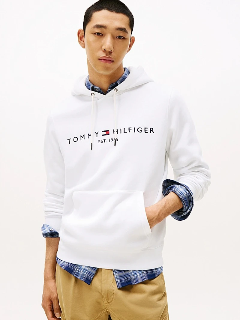 TOMMY  HILFIGER  -  SWEAT À CAPUCHE BLANC LOGO BRODÉ