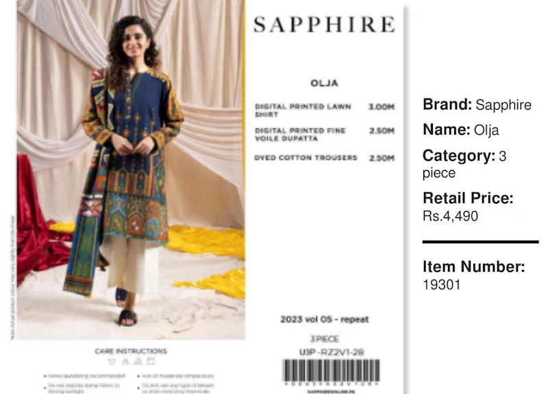 Sapphire - 3 Pc Unstitched Lawn Suit