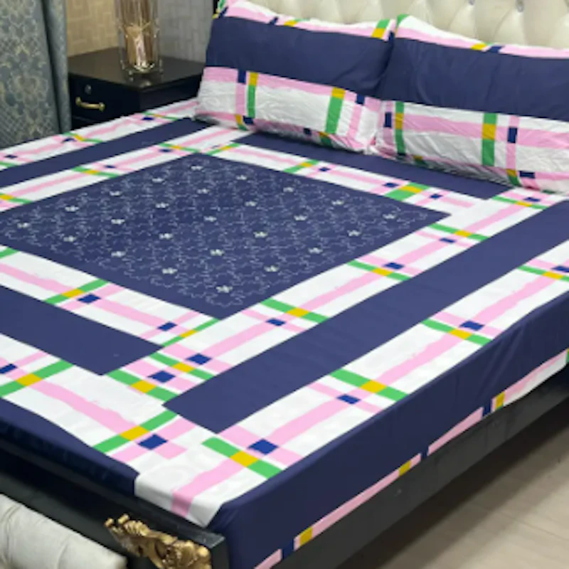 Embroidered Patch Work King Size BedSheet - High Quality - Cotton Satin Double Bedsheet Embroided - Galaxy Bedding