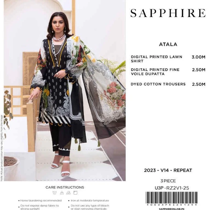 Sapphire - 3 Pc Unstitched Lawn Suit
