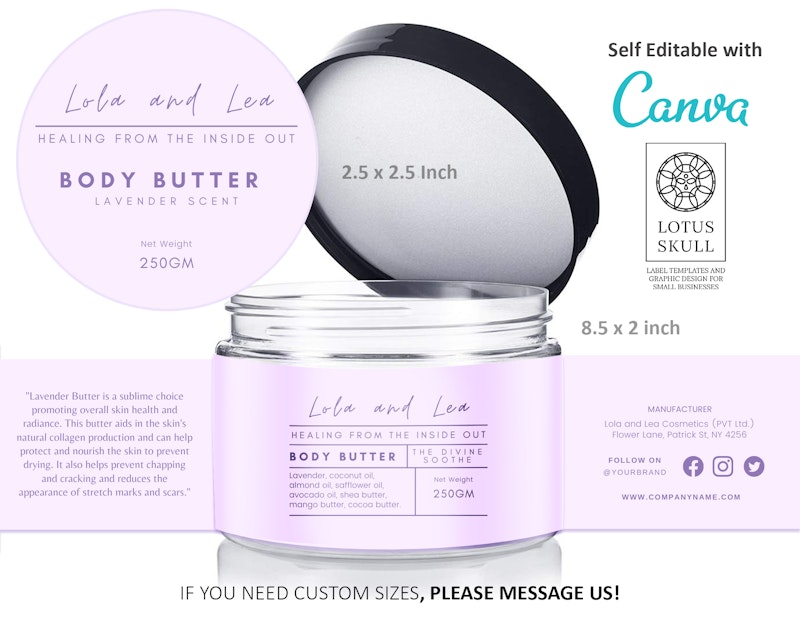 Whipped Body Butter Label Template - DIY, Sugar Body Scrub Label, Shea Butter Label, Jar Label, 8oz jar labels, Lavender, 6oz jar, Purple,