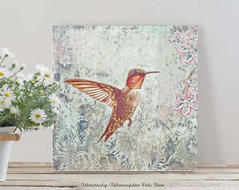 Kolibri Vintage, Wandbild vogel im Landhausstil, Shabby Chic