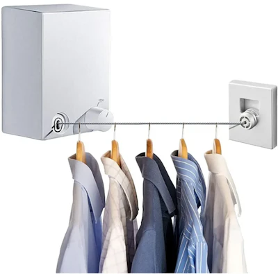 Wall mounted retractable clothesline rope