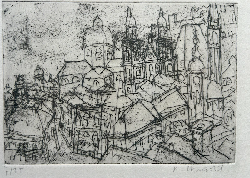 Rudolf Hradil - Blick auf den Salzburger Dom - Radierung