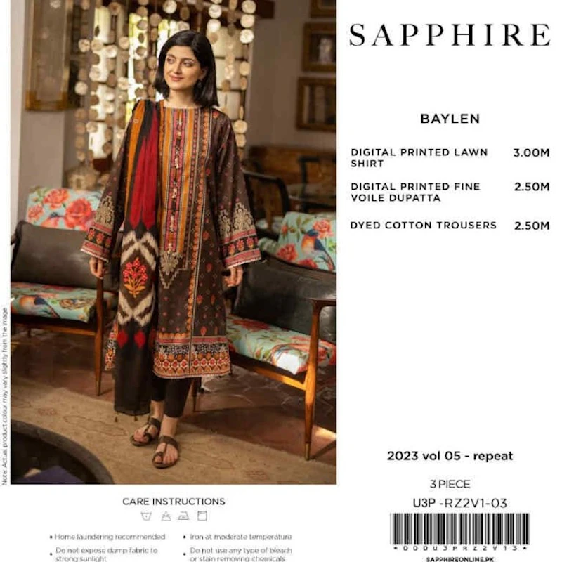 Sapphire - 3 Pc Unstitched Lawn Suit