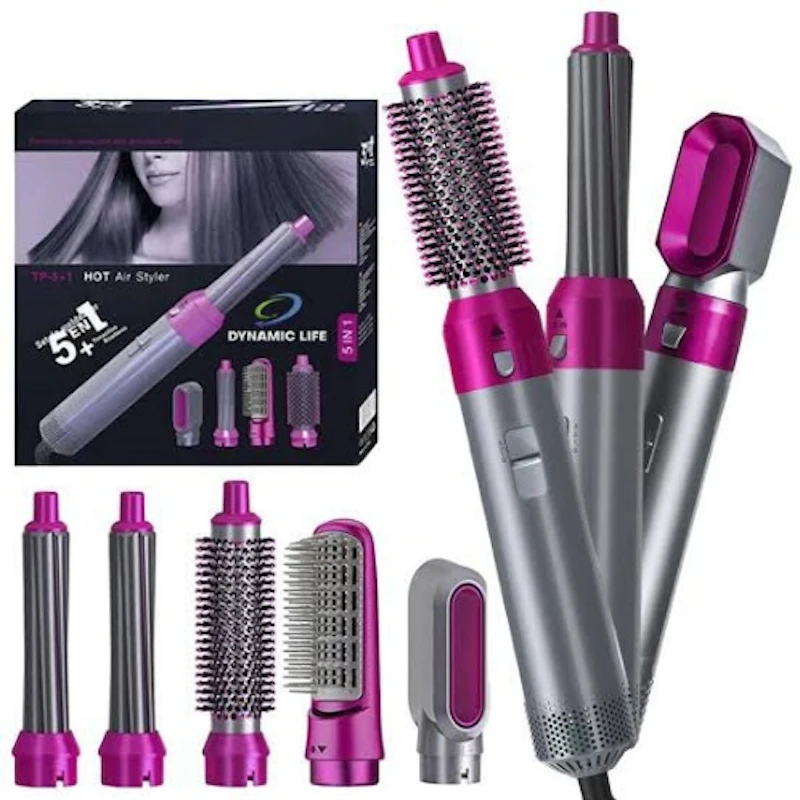 Hair Dryer Brush 5 In 1 Electric Blow Dryer Hair Comb Curling Wand Detachable Brush Kit Negative Ion Straightener Hair Curler