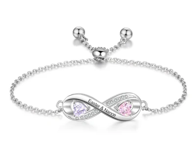 Birthstone & Engraved Rhoidum Plated Bracelet