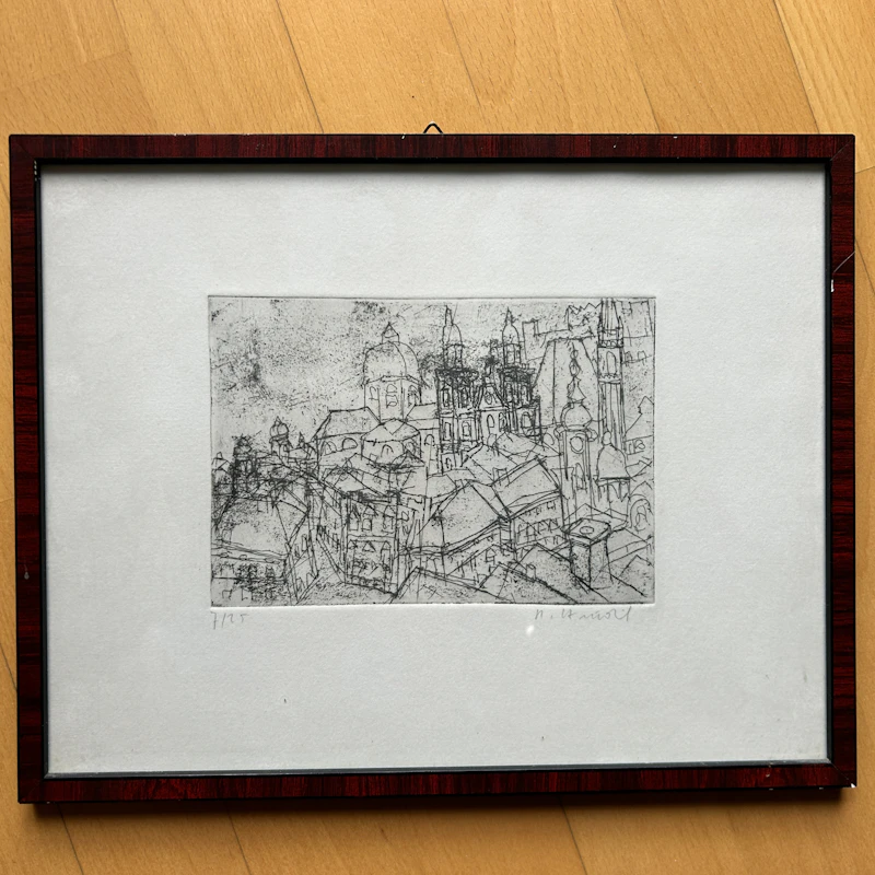 Rudolf Hradil - Blick auf den Salzburger Dom - Radierung