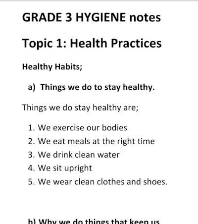 Grade 3 Hygiene and Nutrition notes 