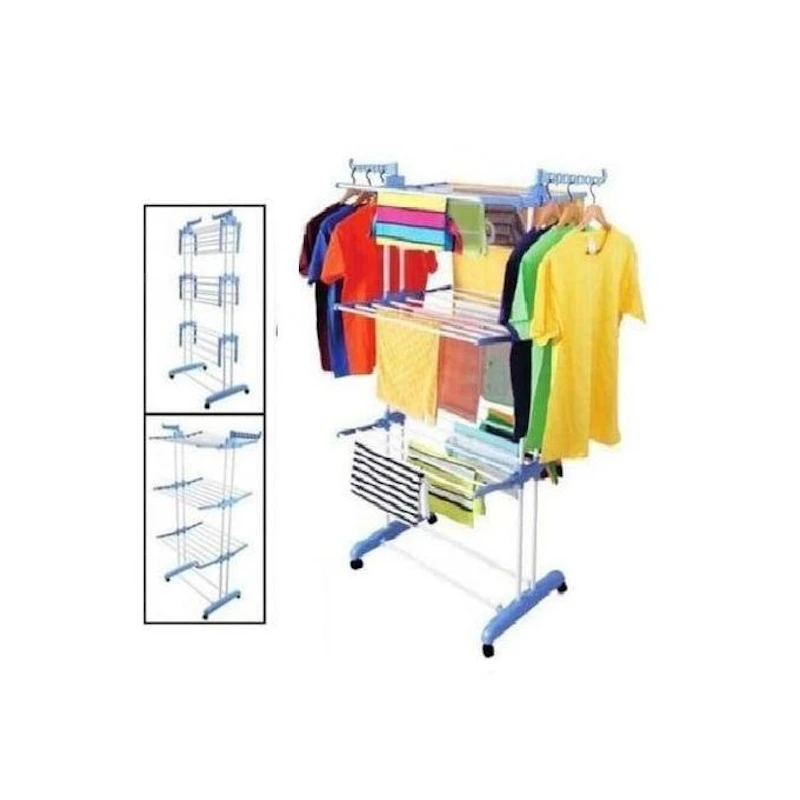 Séchoir à Linge Pliable Grand Modèle à 3 Niveaux - Blanc Bleu
